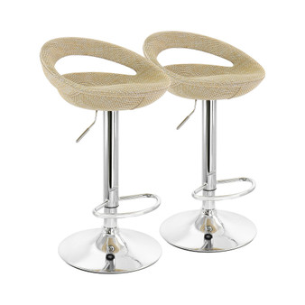 2 Piece Adjustable Rattan Barstool in Tan with Chrome Base
