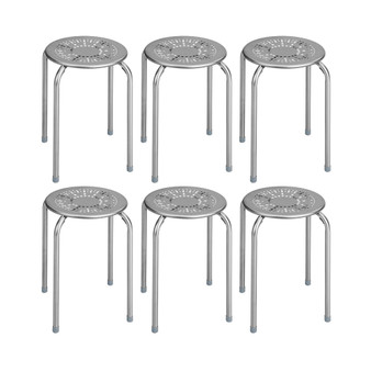 Set of 6 Stackable Metal Stool Set Daisy Backless Round Top Kitchen