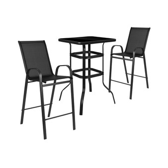 3 Piece Outdoor Glass Bar Patio Table Set with 2 Barstools