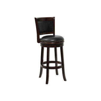 29'' Cappuccino Wood Bar Stool with Black Leather Swivel Seat