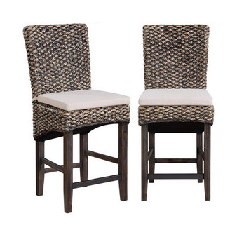 Quest Coastal Seagrass Counter Height Dining Barstools with Seat and Cream Cushion, Set of 2