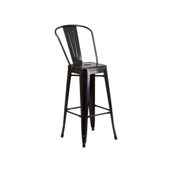 30" High Black-Antique Gold Metal Indoor-Outdoor Barstool with Back