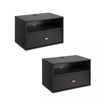 2 Piece Floating Nightstand with Open Shelf Set