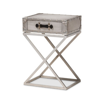 William Modern French Industrial Metal 1-Drawer Nightstand