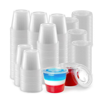 200 Pack Clear Jello Shot Cups with Lids - Disposable Condiment Cups