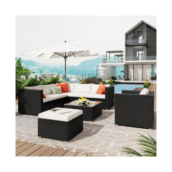 Patio Furniture Sets, 8-Piece Patio Wicker Corner Sofa with Cushions, Ottoman and Coffee Table