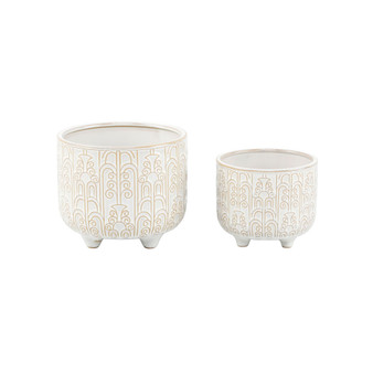 Vintage-like Footed Ceramic Planter, Set of 2