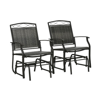 Set of 2 Outdoor Glider Chairs, Porch & Patio Rockers for Deck with PE Rattan Seats, Steel Frames for Garden, Backyard, Poolside, Gray