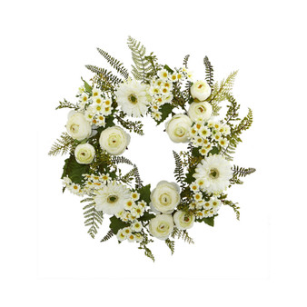 24" Mixed Daisies and Ranunculus Wreath