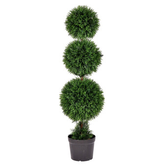 4' Artificial Potted Triple Ball Green Cedar Topiary