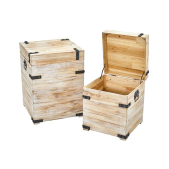 Decorative White Wash Storage Boxes-Trunks with Metal Detail - Set of 2