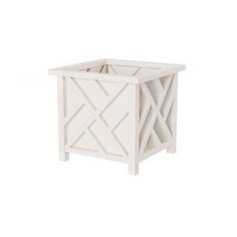 Lattice Design Planter Box - 14.75-Inch-Square Decorative Outdoor Flower or Plant Pot – Front Porch, Patio, and Garden Decor by (White)