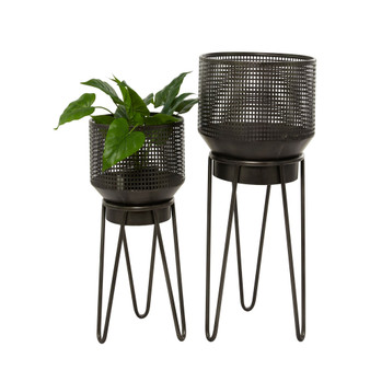 Black Metal Indoor Outdoor Planter with Removable Stand Set of 2