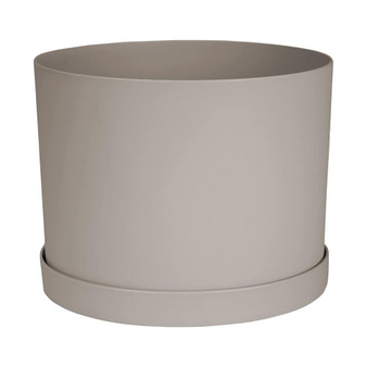 Mathers Round Plastic Planter with Saucer Tray Pebble Stone, 8in