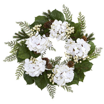 24" Gold Trimmed Hydrangea & Berry Wreath