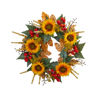 27" Sunflower Berry Artificial Wreath