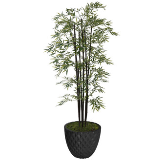 77.6" Tall Bamboo Tree With Decorative Black Poles and Fiberstone Planter