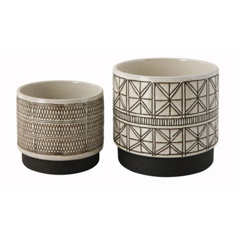 White Stoneware Planters, Set of 2