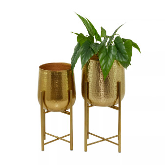 Metal Deep Recessed Dome Planter with Removable Stand Set of 2