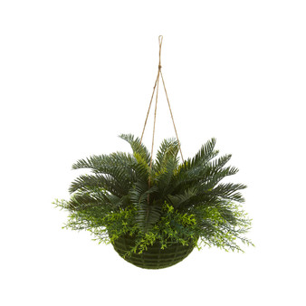 Cycas Artificial Plant in Mossy Hanging Basket (Indoor/Outdoor)