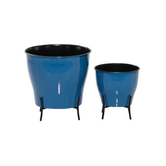 Set of 2 Blue Metal Farmhouse Planter, 9", 12"