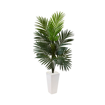 4.5' Kentia Palm Artificial Tree in White Tower Planter