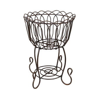 Rustic Steel Standing Planter Basket with Scroll Design - 18.5 in