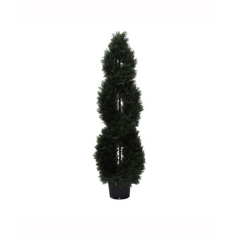 5' Artificial Green Cedar Double Spiral Topiary, Uv Resistant