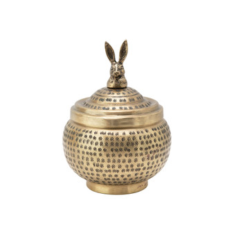 8" H x 5.75" Round Aluminum Trinket Box with Rabbit on Lid