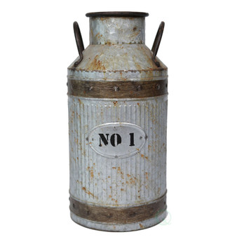 Galvanized Metal Rustic Milk Can, Large