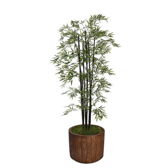 77" Tall Bamboo Tree With Decorative Black Poles and Fiberstone Planter