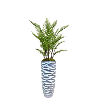 64" Tall Fern Plant Faux decor With Burlap Kit in Resin Planter