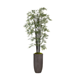 86.25" Tall Bamboo Tree With Decorative Black Poles and Fiberstone Planter
