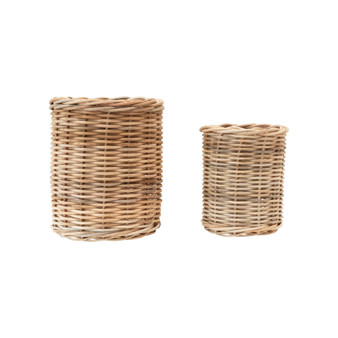 Set of 2, 8" Round x 6" H Wicker Baskets