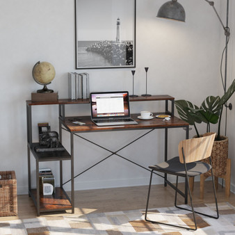Computer Desk with Storage Shelves (Rustic Brown &Black)