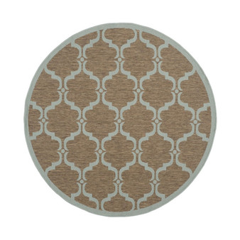 Courtyard Brown and Aqua 5'3" x 5'3" Round Outdoor Area Rug