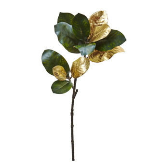 32" Golden Magnolia Leaf Artificial Stem, Set of 3
