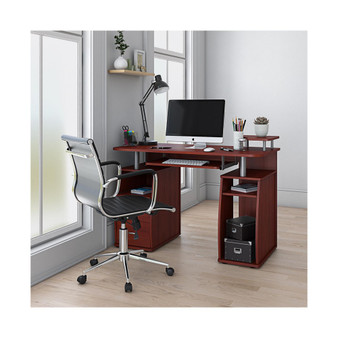 Complete Computer Workstation Desk With Storage, Mahogany