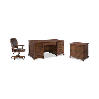 Clinton Hill Cherry Home Office, 3-Pc. Set (Executive Desk, Lateral File Cabinet & Leather Desk Chair)