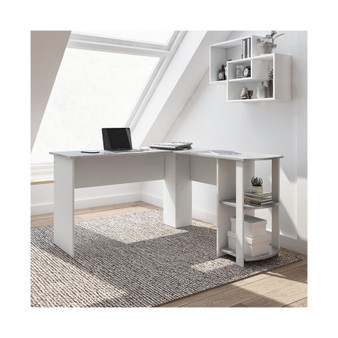 Modern L-Shaped Desk with Side Shelves, Grey