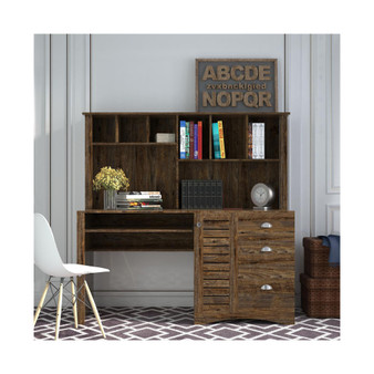Home Office Computer Desk with Hutch, Antiqued Paint finish