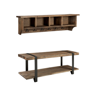 Modesto 48" Metal and Reclaimed Wood Wall Coat Hook with Bench