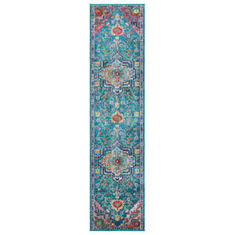Crystal Teal and Rose 2'2" x 7' Runner Area Rug