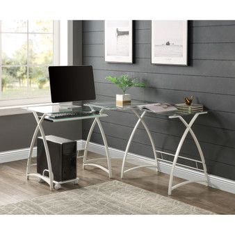 Darzenus Computer Desk in Clear Glass & White Finish OF 00040