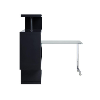 Raceloma Writing Desk w/Shelf, Clear Glass, Black & Chrome Finish 93177