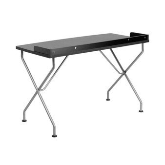 Computer Desk With Raised Border And Silver Metal Frame