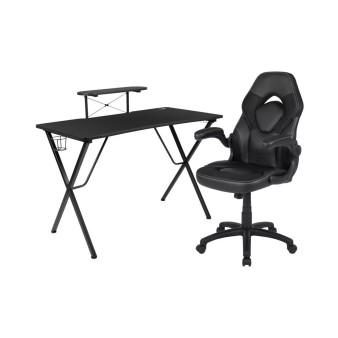 Gaming Desk And Racing Chair Set With Headphone Hook, And Monitor Stand