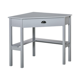 Corner Desk, Triangle Computer Desk with Drawer and Storage Shelves for Small Spaces, Home Office Workstation for Living Room, or Bedroom, Grey