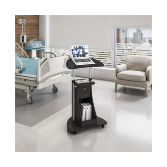 Sit-to-Stand Rolling Adjustable Laptop Cart With Storage, Black
