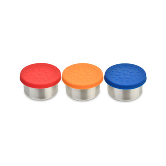 1.5 oz Dips Stainless Steel Leak-Resistant Condiment Holders Assorted Color Silicone Lids, Set of 3